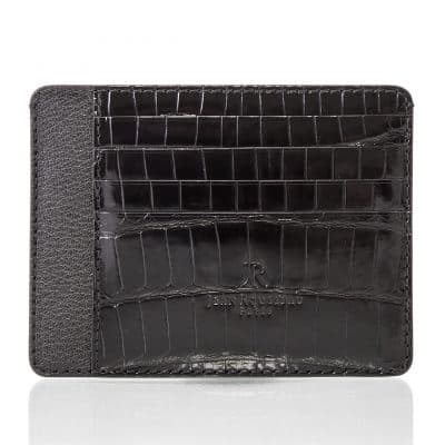 Porte carte cuir homme essentiel noir alligator brillant