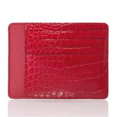 Porte carte cuir homme essentiel rouge alligator brillant