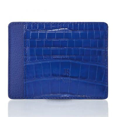 leather goods slim card holder alligator shiny blue