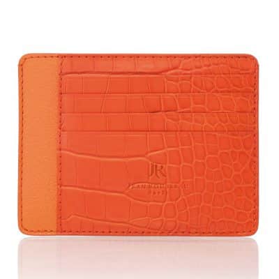 Porte carte cuir homme essentiel orange alligator semi mat