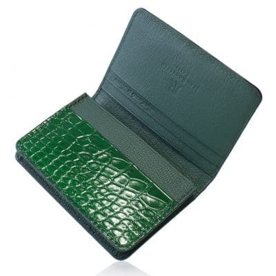 leather goods business cardholder alligator shiny green