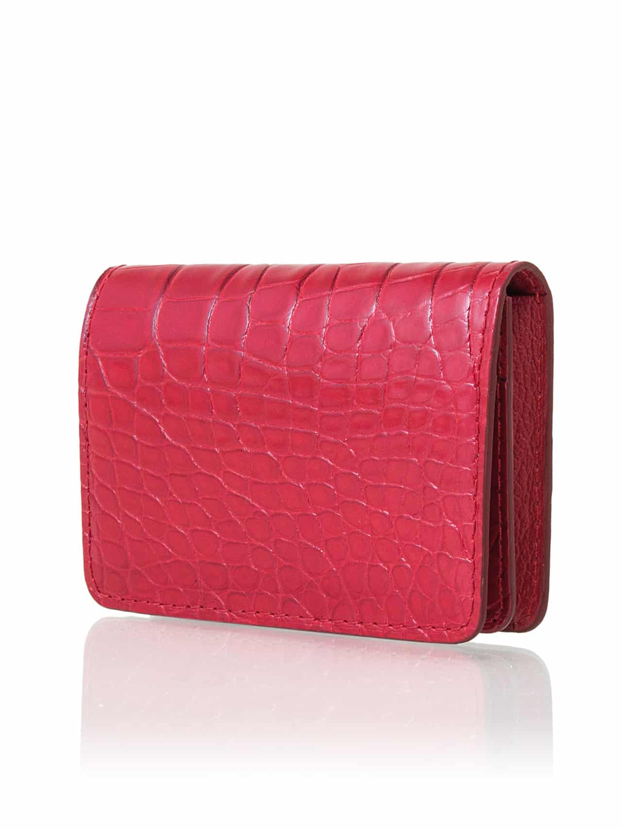 Glossy Red Credit Card Case in Real Alligator