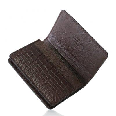 porte carte business alligator marron brillant