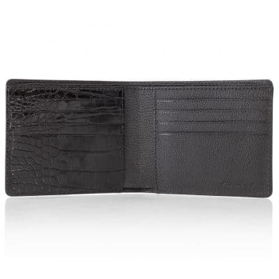 portefeuille cuir homme alligator noir brillant