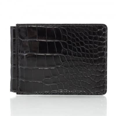 clip à billet cuir homme alligator noir brillant