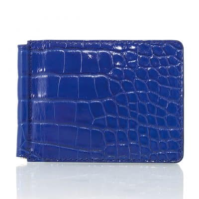 leather goods money clip alligator shiny blue