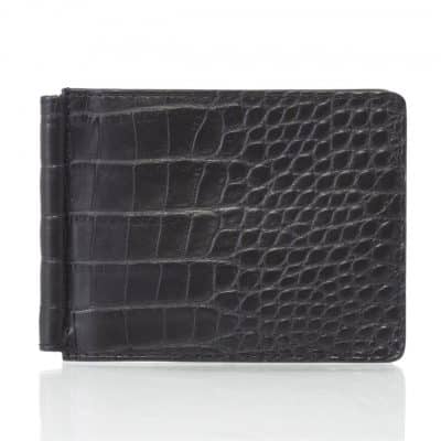 leather goods money clip alligator shiny black