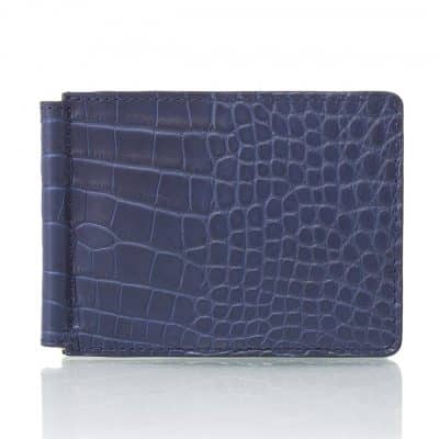 Money clip wallet dark blue semi matte alligator