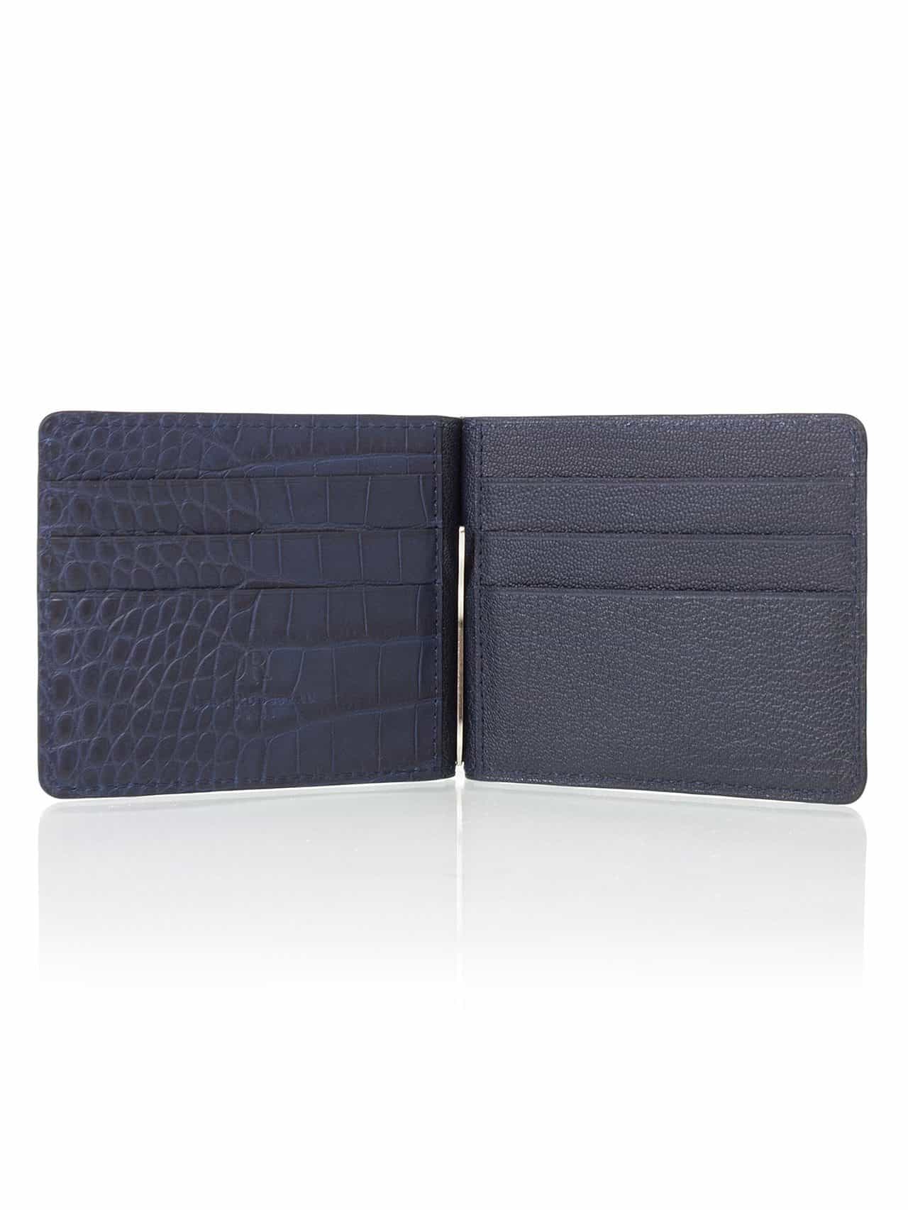 Money Clip Wallet dark blue semi matte alligator - Maison Jean