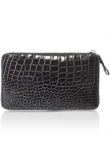 Pochette zippée  XL alligator brillant noir