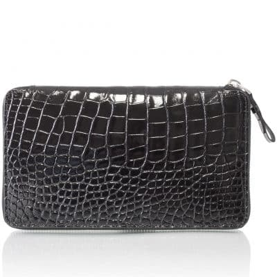 Portefeuille zippé cuir alligator femme noir