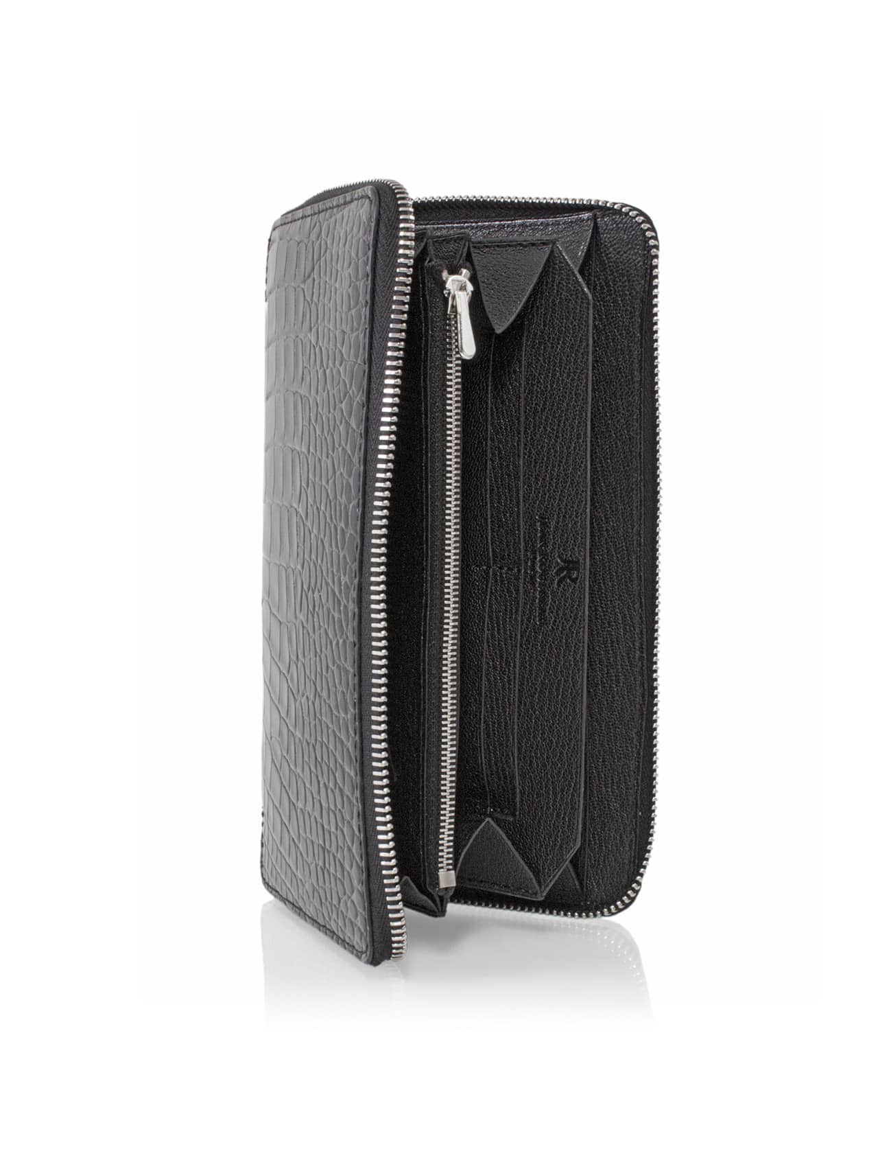 Embossed Zipped Wallet Black