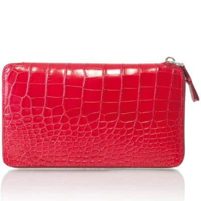 Portefeuille zippé cuir alligator femme rouge