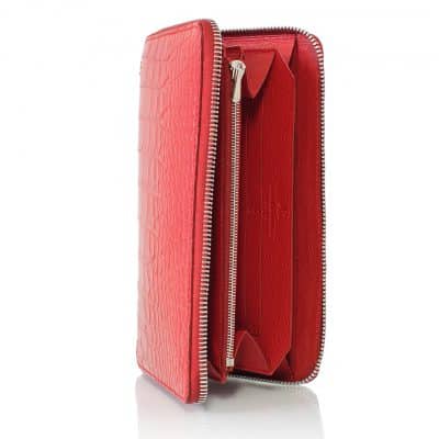 Portefeuille zippé cuir alligator femme rouge