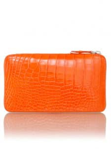 Pochette zippée XL alligator brillant orange