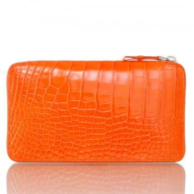 Pochette zippée XL alligator brillant orange