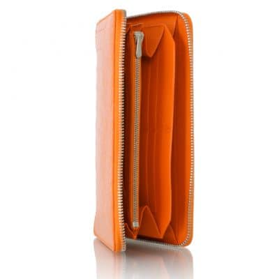 Pochette zippée XL alligator brillant orange