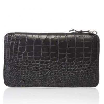 Portefeuille zippé cuir alligator femme noir