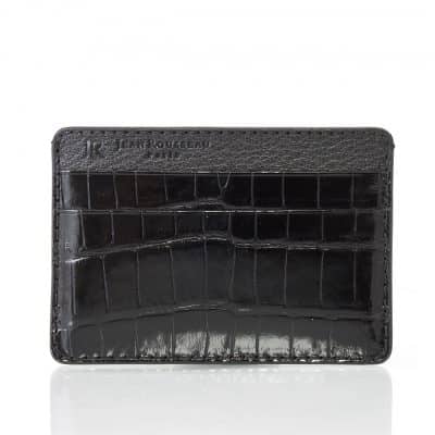 Porte carte cuir homme essentiel alligator brillant noir