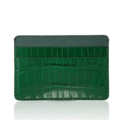 leather goods slim card holder alligator shiny green