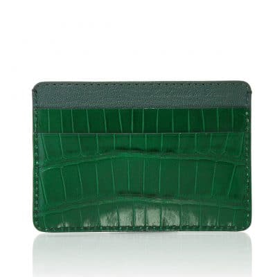 Porte carte cuir homme essentiel alligator brillant vert