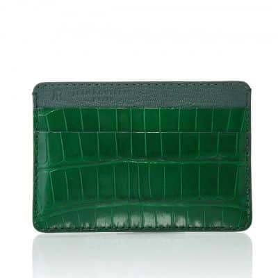 leather goods slim card holder alligator shiny green