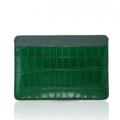 Porte carte cuir homme essentiel alligator brillant vert