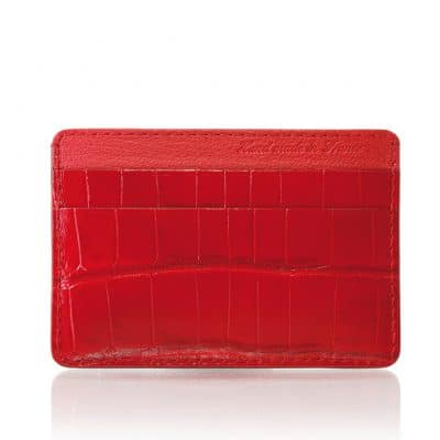 leather goods slim card holder alligator shiny red