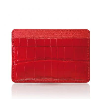 Porte carte cuir homme essentiel rouge alligator brillant