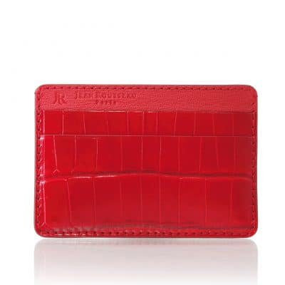 Porte carte cuir homme essentiel rouge alligator brillant