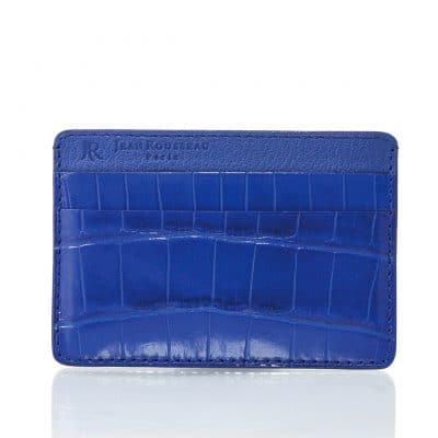 leather goods slim card holder alligator shiny blue