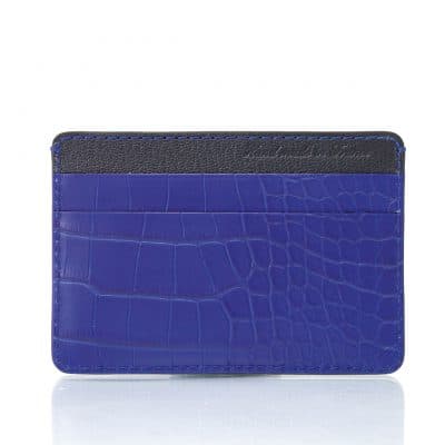 Porte carte cuir homme essentiel bleu alligator semi matte