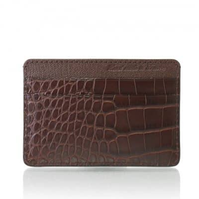 Porte carte cuir homme essentiel marron alligator brillant