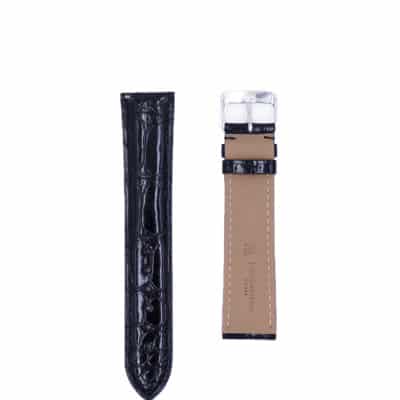 Watch strap leather alligator black shiny