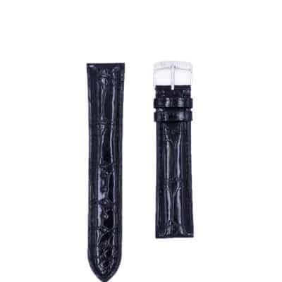 Watch strap leather alligator black shiny