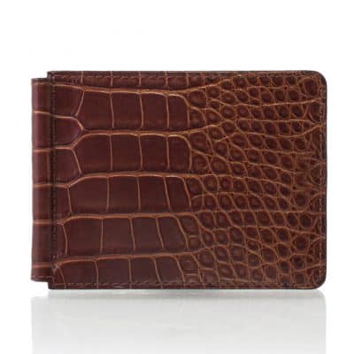 leather goods money clip brown alligator