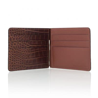 leather goods money clip brown alligator