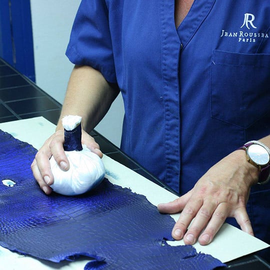 luxury leather goods craftsmanship blue dye skin artisan alligator