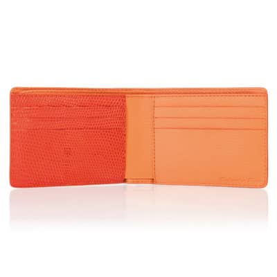 leather goods wallet lizard shiny orange