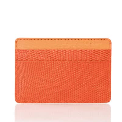 slim card holder leather goods lizard orange