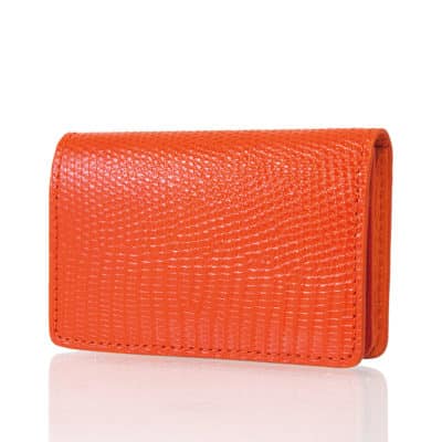 leather goods business card holder calf orange