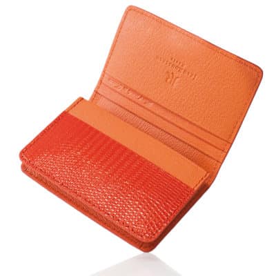 business card holder leather goods orange lizard calf