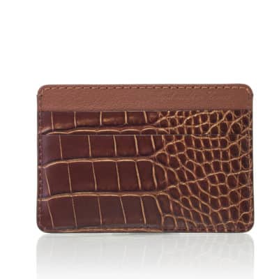leather goods slim card holder brown gold