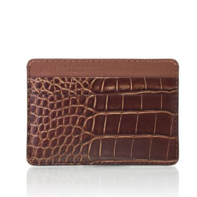 leather goods slim card holder brown gold