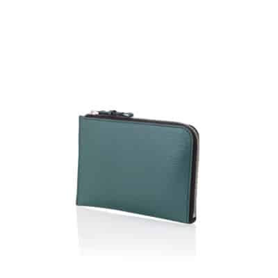 pochette zippée cuir femme vert bleu