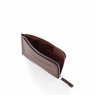 pochette zippée cuir femme marron