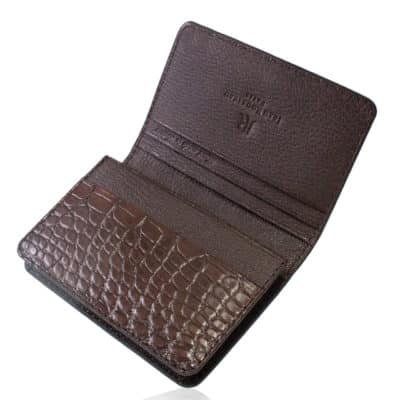 leather goods alligator semi matte business card holder brown