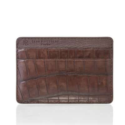 Card holder leather grey kaki brown