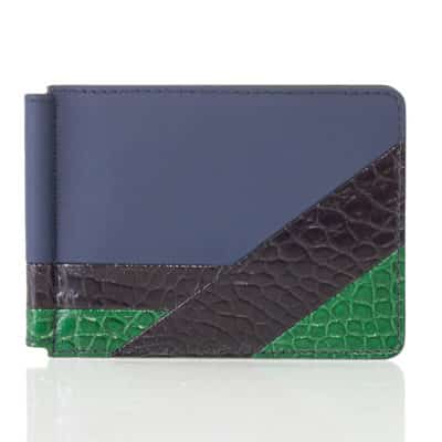 Porte carte alligator bleu noir vert