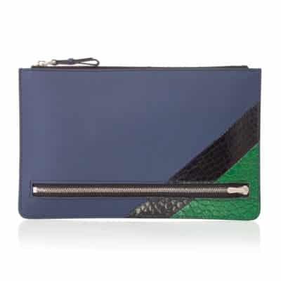 Pochette zippée croco bleu noir vert